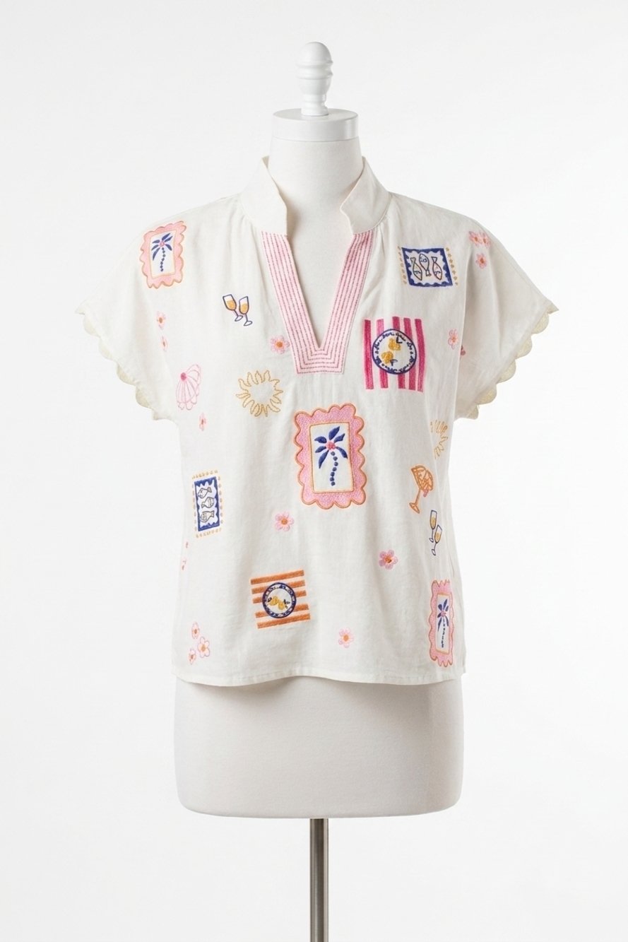 NEW THML coastal stitch top in white